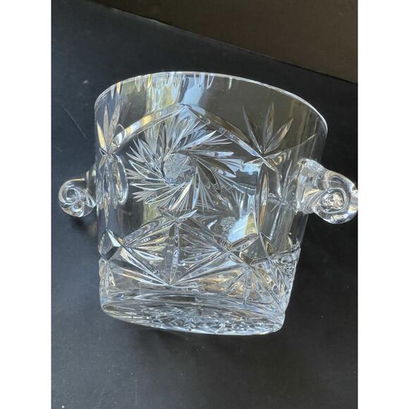 Vtg. Cut Crystal Ice Bucket Whirling Pinwheel Star Of David Cocktail Barware - Picture 7 of 11